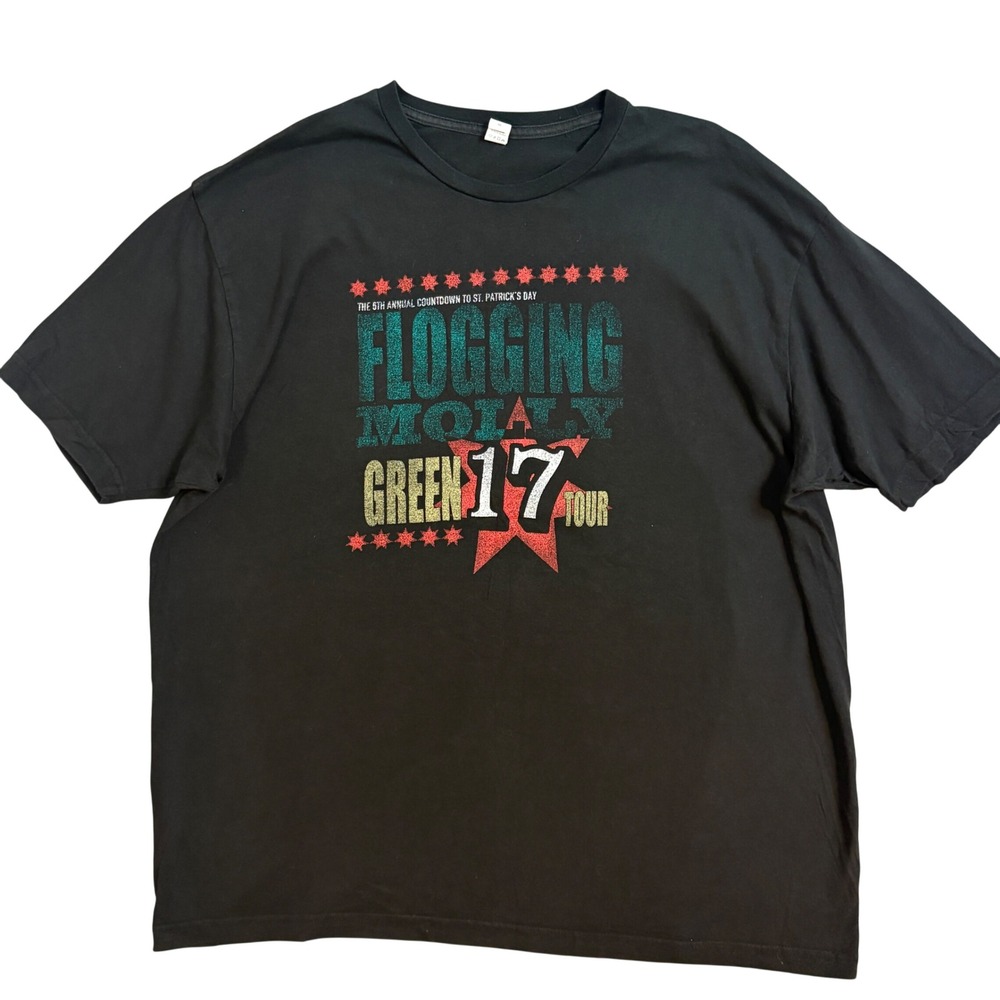 Flogging Molly Green 17 Tour 2010 Band T-Shirt Mens XXL Black Graphic Tee